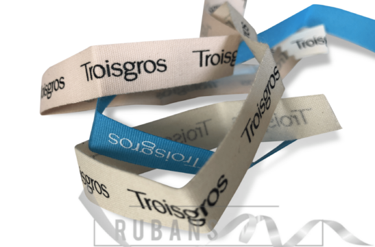 rubans beige et bleu en coton - logo TROIS GROS