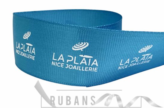 ruban gros grain bleu _ logo blanc LA PLAIA NICE