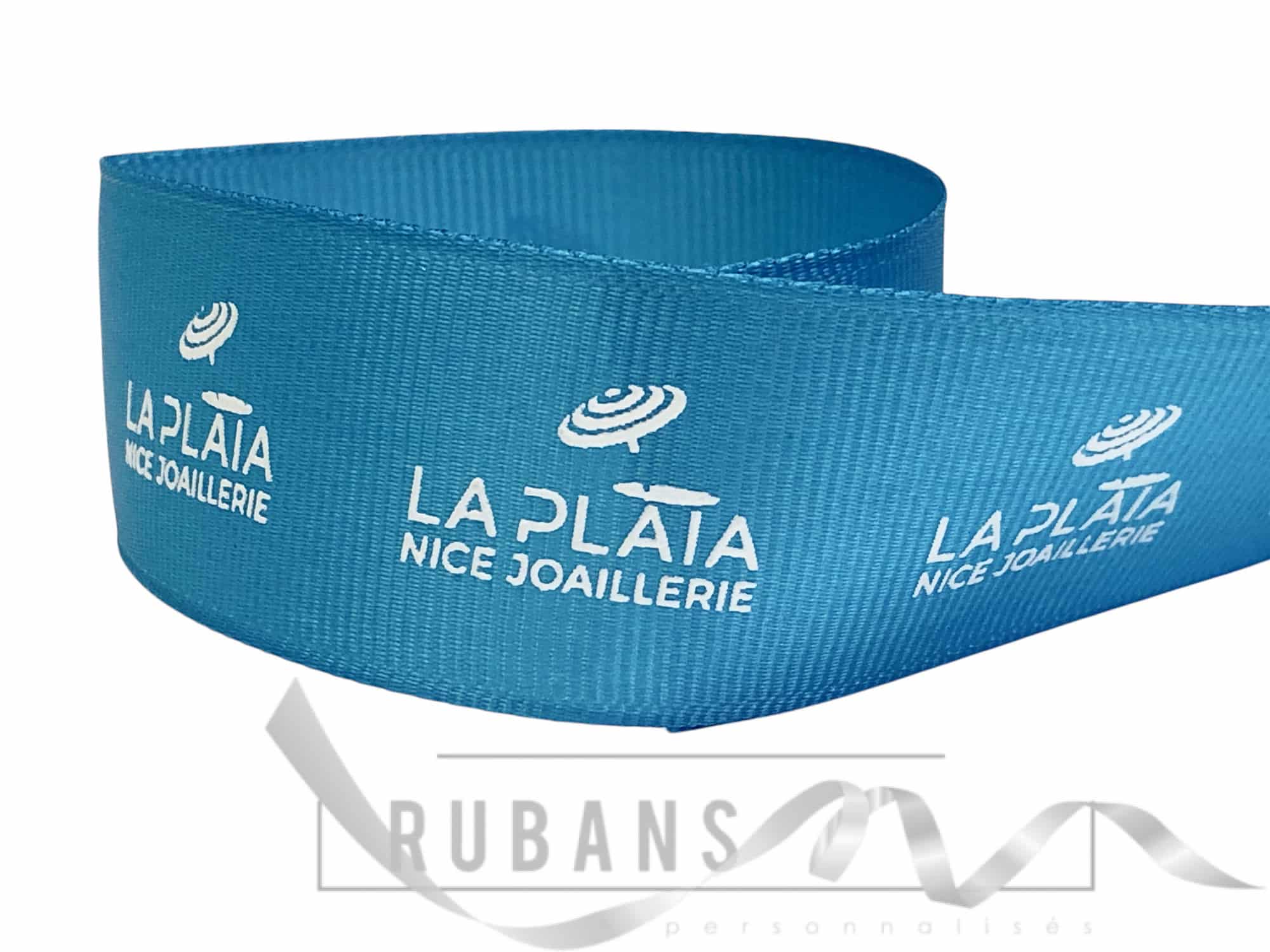 ruban gros grain bleu _ logo blanc LA PLAIA NICE