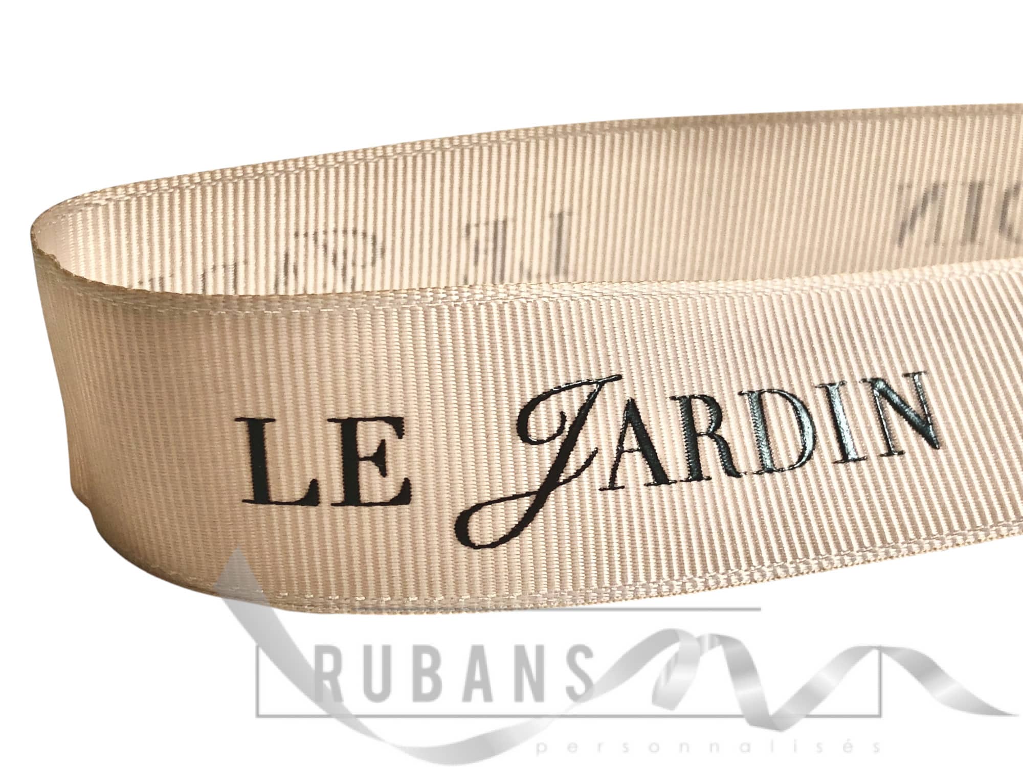 ruban gros beige - logo LE JARDIN brillant noir